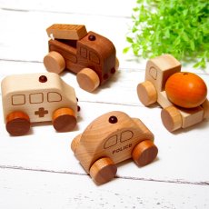 画像8: 木製ミニカー お楽しみ3個セット 働く車シリーズ 消防車 パトカー ミキサー車 救急車 (8)