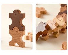 画像5: 木のおもちゃ 積み木 知育玩具 1歳 2歳 木製人形ブロック 組んであそぼうともだち ドミノ9P (5)