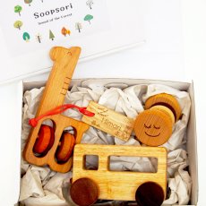 画像2: 0歳 木のおもちゃ 出産祝い ギフトセット 音おもちゃ ベビーおもちゃ カタカタセット 木製 くるま ラトル がらがら 赤ちゃん ファーストトイ (2)