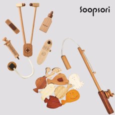 画像1: 木製 魚つりおもちゃ お医者さんごっこ 名入れ診察券付き ごっこ遊びおもちゃセット (1)