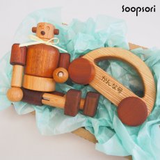 画像1: ロボットくんとドライブ 木製ロボット人形+車おもちゃセット 名前入り (1)