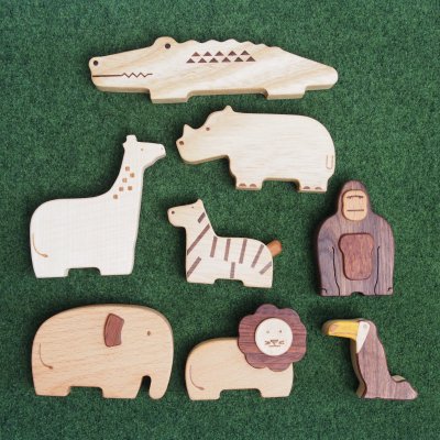 画像1: 木のおもちゃ 知育玩具 動物農場セット 動物9個+スティック積み木8本  ファーム 木製人形 ごっこ遊びおもちゃ