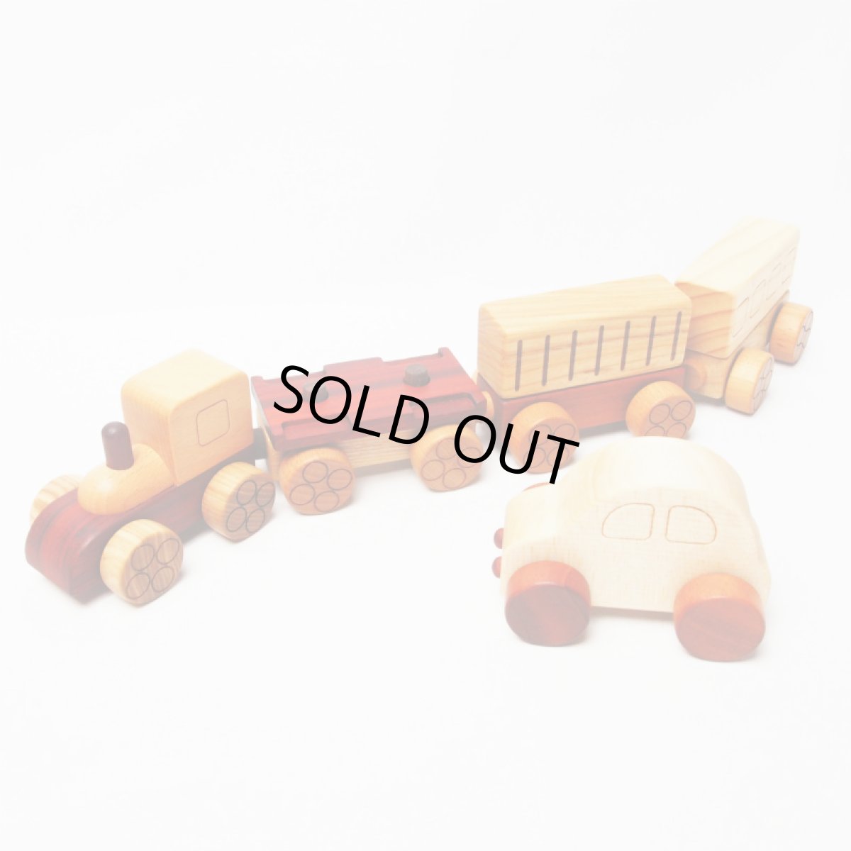 画像11: アウトレット特別価格 木製 汽車セット 磁石連結 のりものおもちゃ ミニカー入り (11)