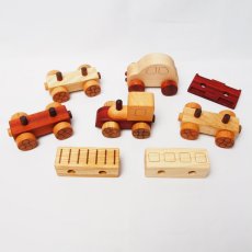 画像2: [アウトレット特別価格] 木製 汽車セット 磁石連結 のりものおもちゃ ミニカー入り (2)
