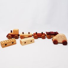 画像3: [アウトレット特別価格] 木製 汽車セット 磁石連結 のりものおもちゃ ミニカー入り (3)