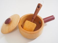 画像2: 木製ままごと 天然木の片手鍋セット（単品） 調理器具シリーズ 木のおもちゃ ままごとおもちゃ 片手鍋 フライ返し (2)