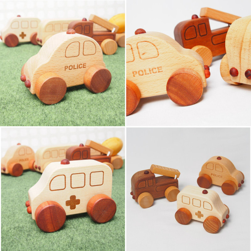 木のおもちゃ 車 木製ミニカーお楽しみ3個セット 働く車シリーズ 赤ちゃん 乗り物おもちゃ ミニカーセット パトカー 消防車 救急車 ミキサー車 ワゴン 天然木 木の車おもちゃ 10ヶ月 一歳 1歳半 2歳 3歳 誕生日プレゼント 男の子