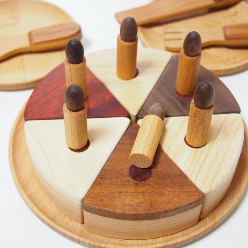 画像3: 木製おままごと バースデー ケーキセット マグネット入り 無着色 木 ホールケーキ キャンドル 食器入り おままごと ケーキ おもちゃ (3)