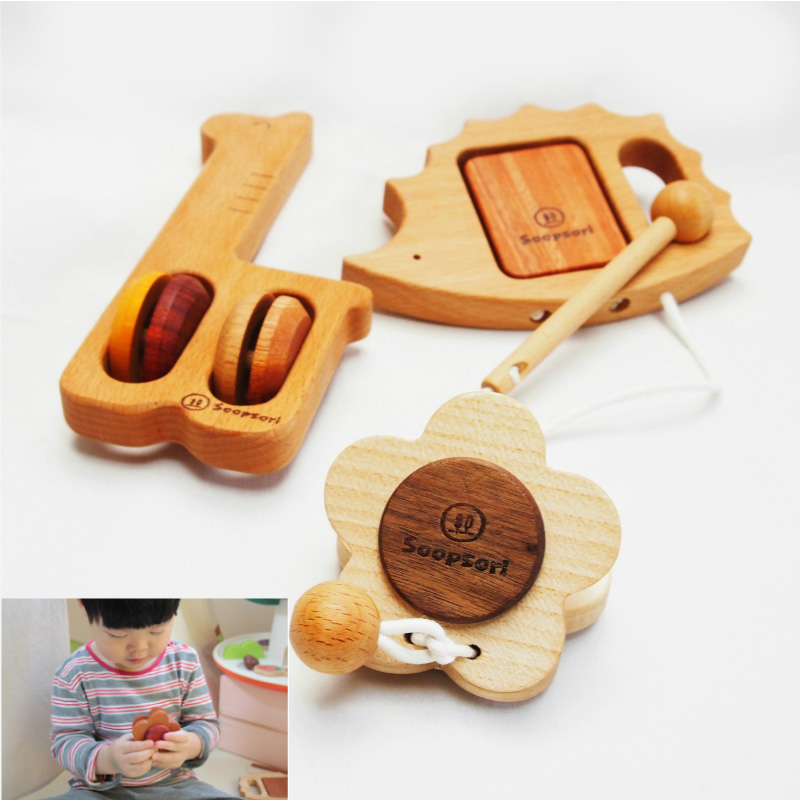 画像1: 木のおもちゃ 赤ちゃん 天然木の 楽器おもちゃ3個セット 音おもちゃ (1)