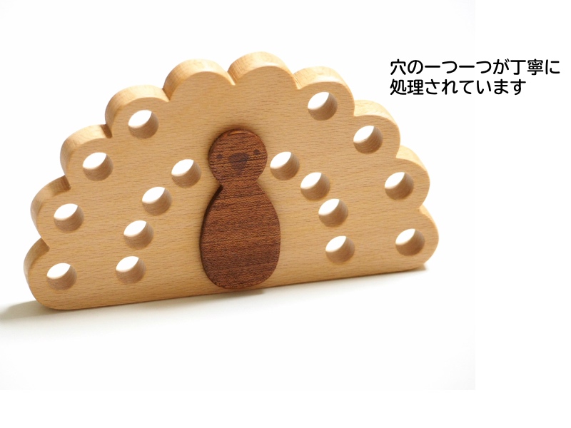 木のおもちゃ 知育玩具 紐通し クジャク 知育おもちゃ 3歳 4歳 ひも通し おもちゃ 木のおもちゃと子ども家具スプソリ