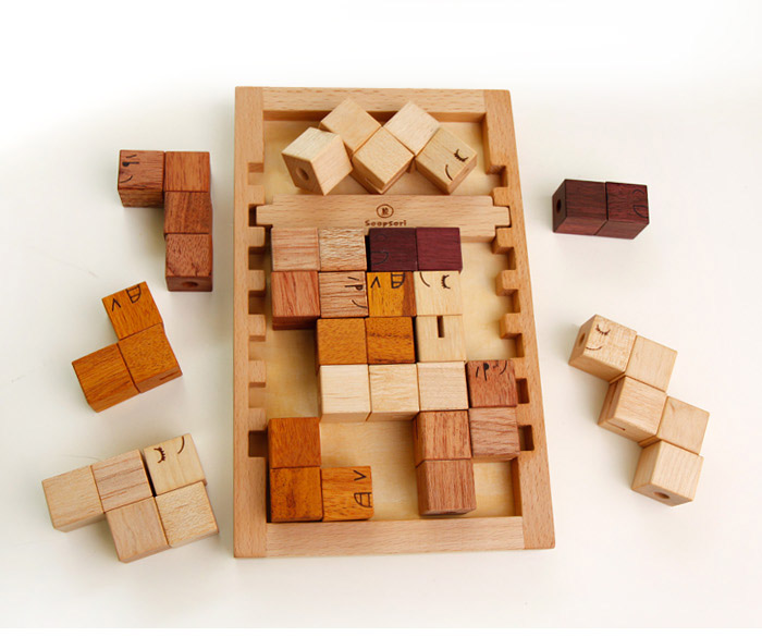 木のおもちゃ 木製キューブブロックパズル[名入れおもちゃ] 木の 